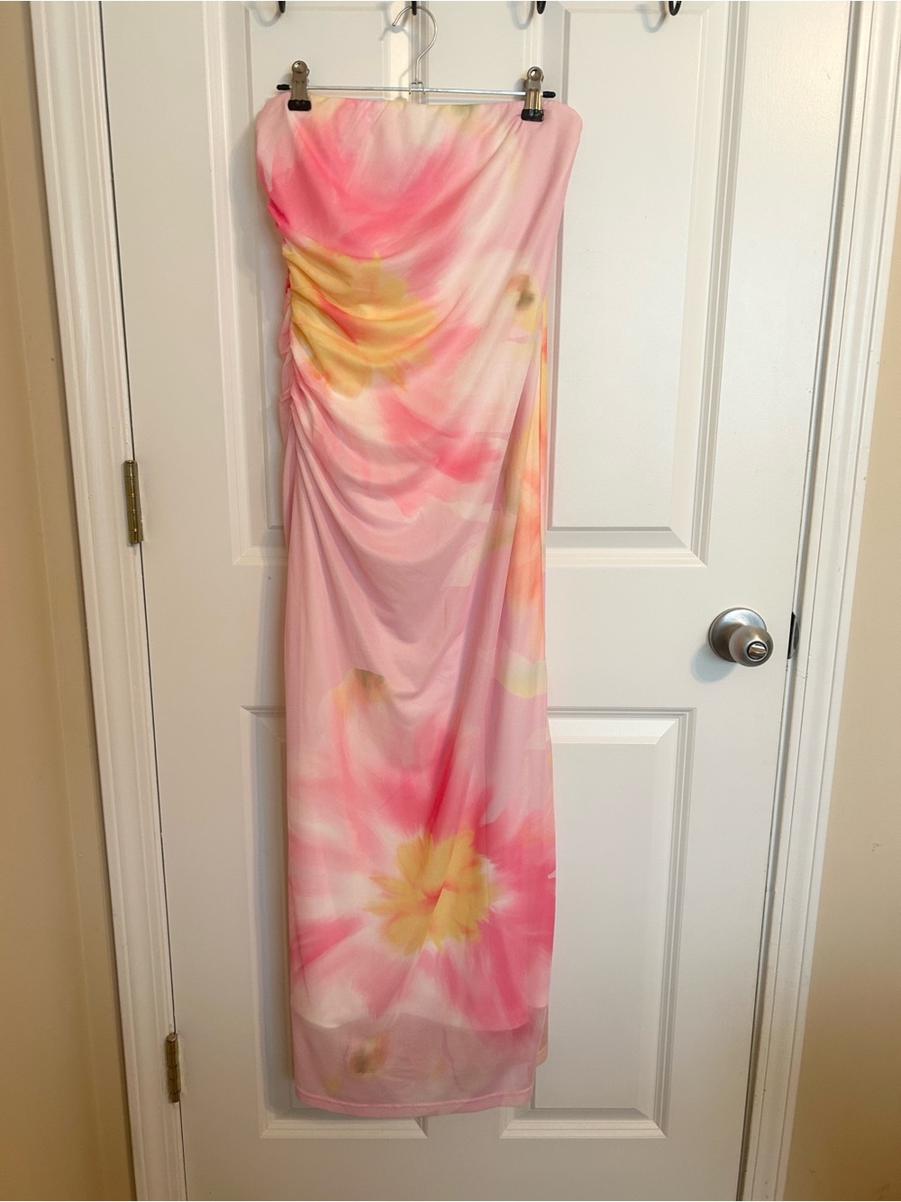 Strapless Pink & Yellow Floral Maxi Dress